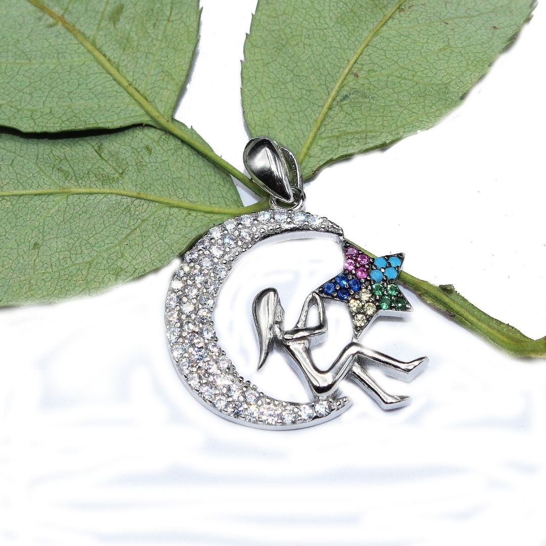 925 Sterling Silver Moon & Star Pendant: Celestial Boho Pendant