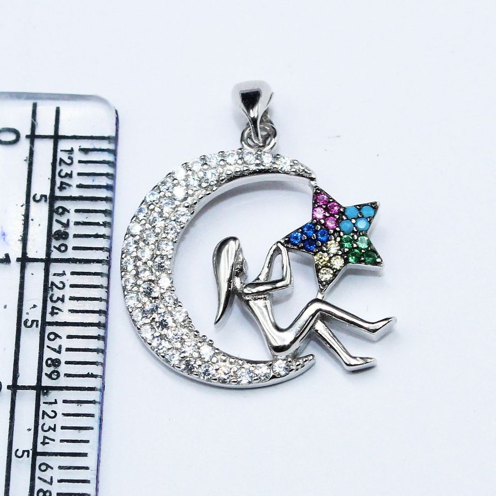925 Sterling Silver Moon & Star Pendant: Celestial Boho Pendant