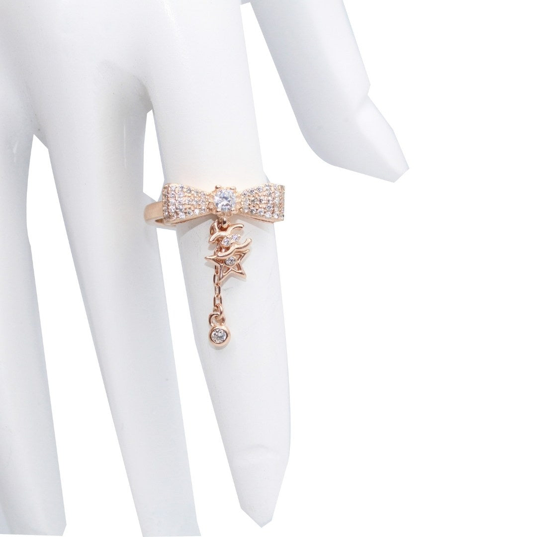Rose Gold Bow Knot Ring: Sterling Silver Star Charm, Cubic Zirconia ( Size : US-7)