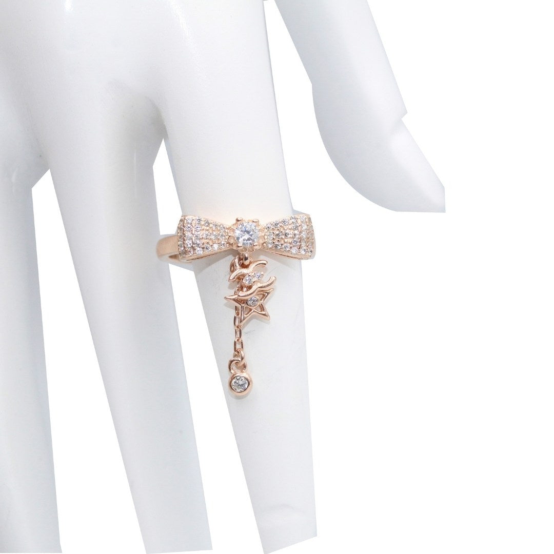 Rose Gold Bow Knot Ring: Sterling Silver Star Charm, Cubic Zirconia ( Size : US-7)