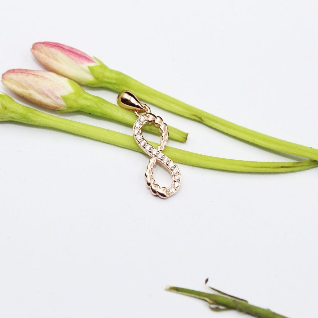 Rose Gold Plated 925 Sterling Silver Infinity Pendant: Cubic Zirconia