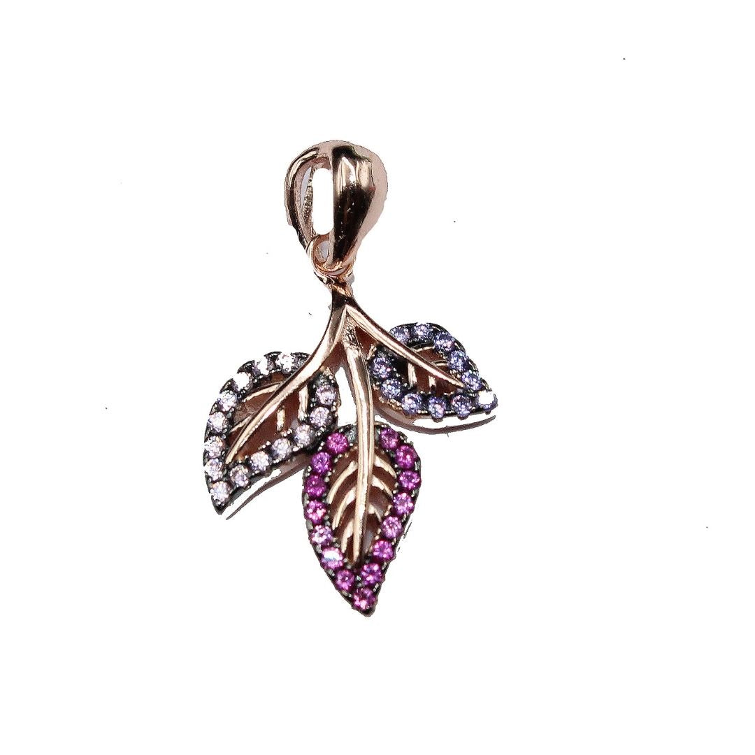 Multicolor Gemstone Leaf Pendant: 925 Sterling Silver Rose Gold plated