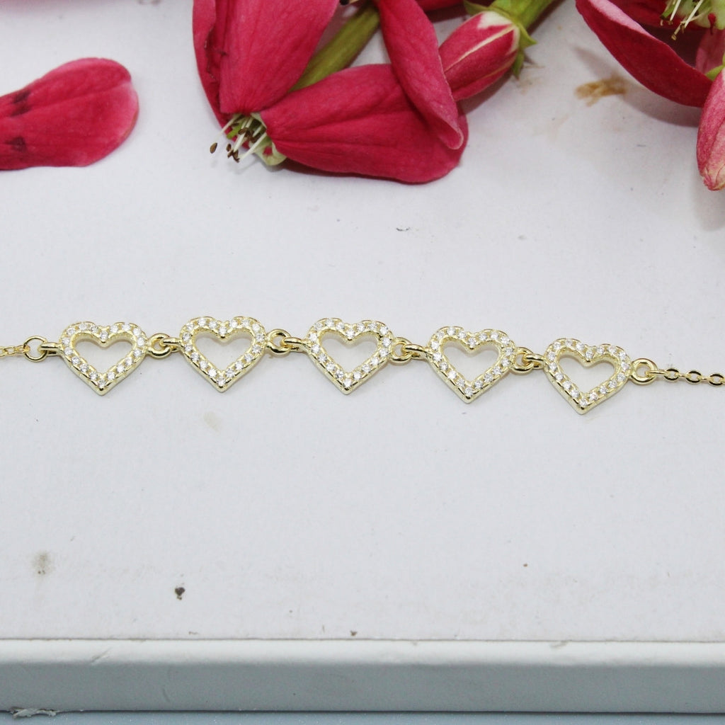 Dainty Gold Heart Bracelet: 925 Sterling Silver, Minimalist Jewelry