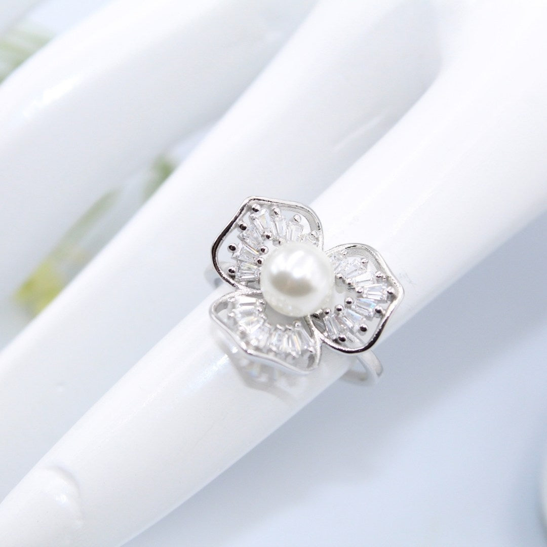Natural Floral Pearl Ring: Rose Gold 925 Sterling Silver Cocktail Ring (size : US-6)