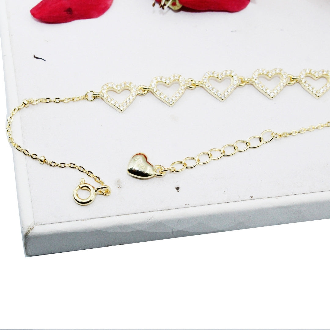 Dainty Gold Heart Bracelet: 925 Sterling Silver, Minimalist Jewelry