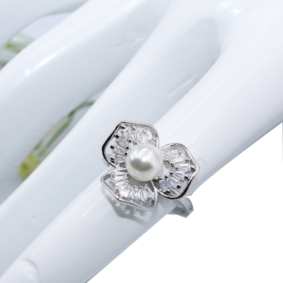 Natural Floral Pearl Ring: Rose Gold 925 Sterling Silver Cocktail Ring (size : US-6)