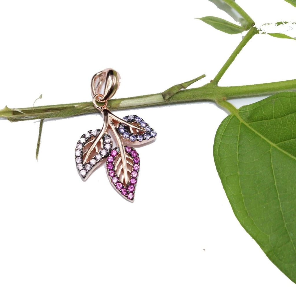 Multicolor Gemstone Leaf Pendant: 925 Sterling Silver Rose Gold plated