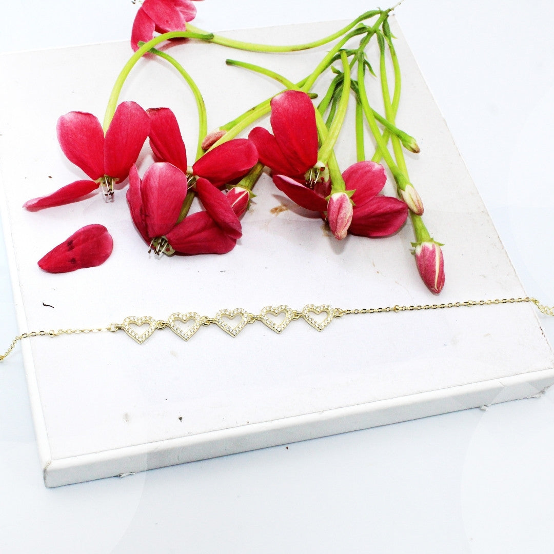 Dainty Gold Heart Bracelet: 925 Sterling Silver, Minimalist Jewelry