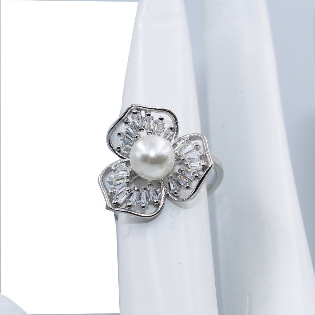 Natural Floral Pearl Ring: Rose Gold 925 Sterling Silver Cocktail Ring (size : US-6)