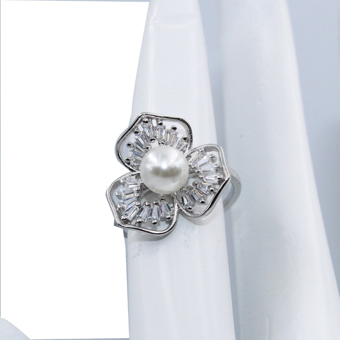 Natural Floral Pearl Ring: Rose Gold 925 Sterling Silver Cocktail Ring (size : US-6)