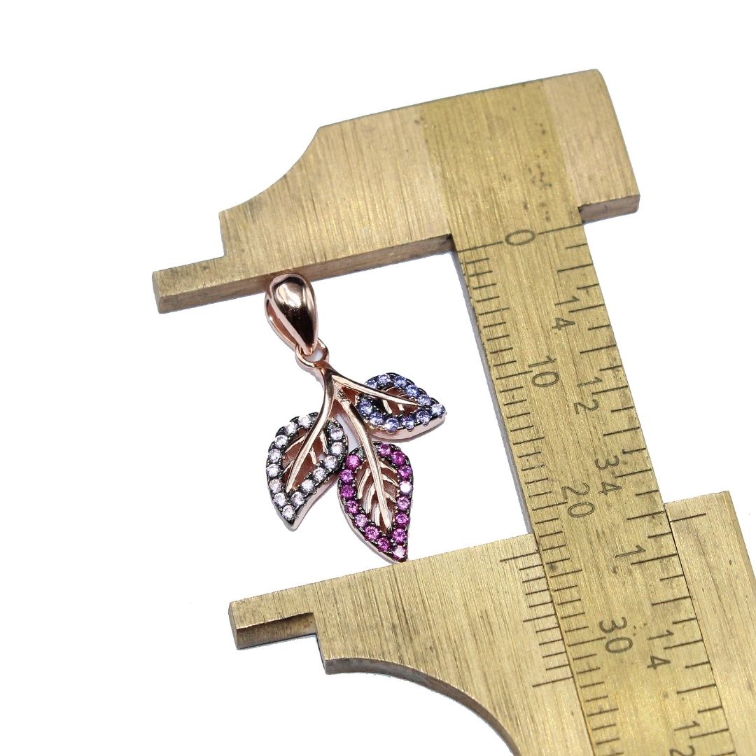 Multicolor Gemstone Leaf Pendant: 925 Sterling Silver Rose Gold plated