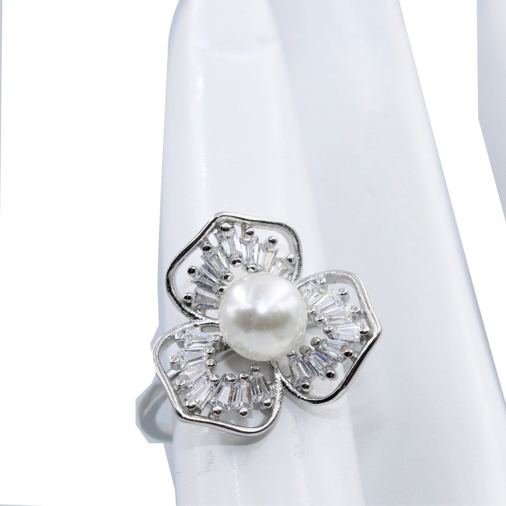Natural Floral Pearl Ring: Rose Gold 925 Sterling Silver Cocktail Ring (size : US-6)