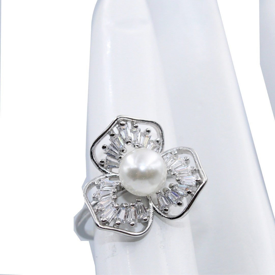 Natural Floral Pearl Ring: Rose Gold 925 Sterling Silver Cocktail Ring (size : US-6)