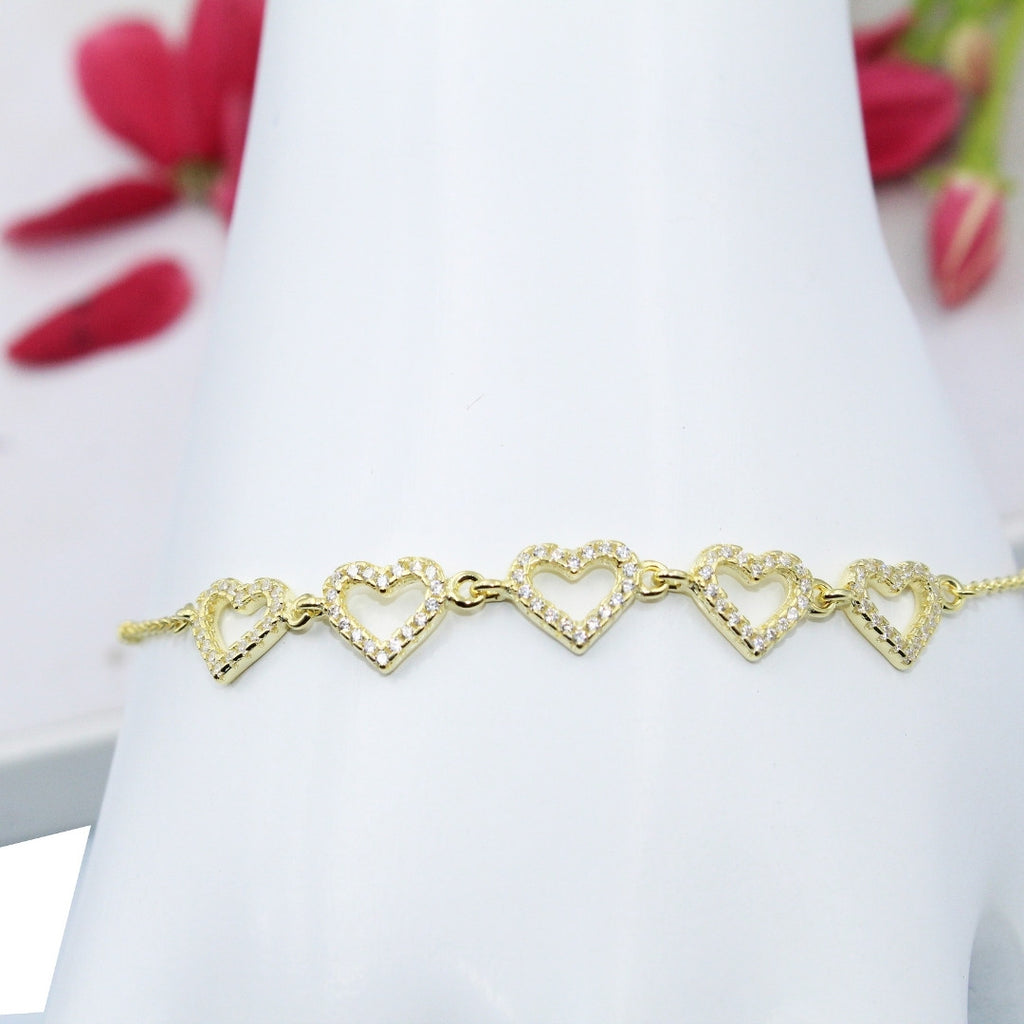 Dainty Gold Heart Bracelet: 925 Sterling Silver, Minimalist Jewelry