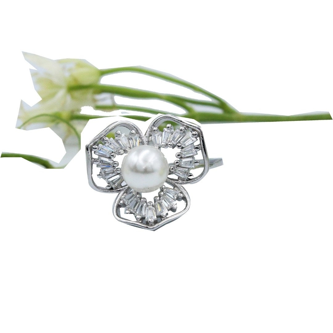 Natural Floral Pearl Ring: Rose Gold 925 Sterling Silver Cocktail Ring (size : US-6)
