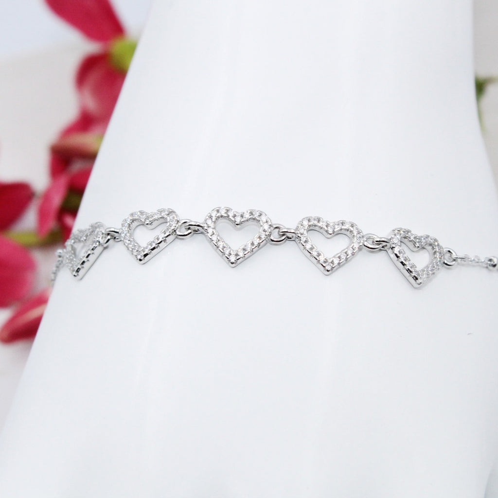 Dainty 925 Sterling Silver Open Heart Bracelet: Minimalist Valentine's Gift