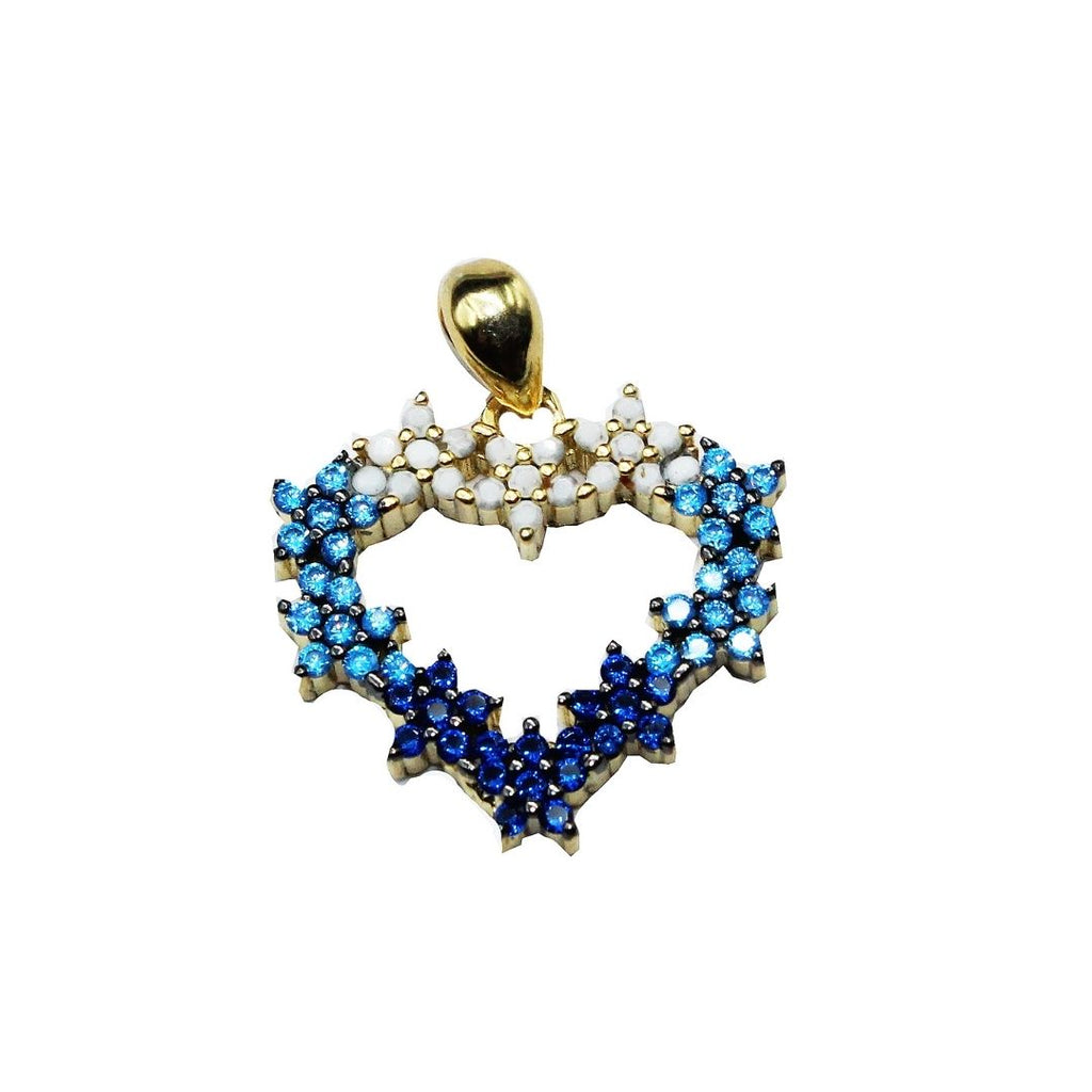 Gold Plated 925 Sterling Silver Flower Heart Pendant Necklace: Topaz & Sapphire