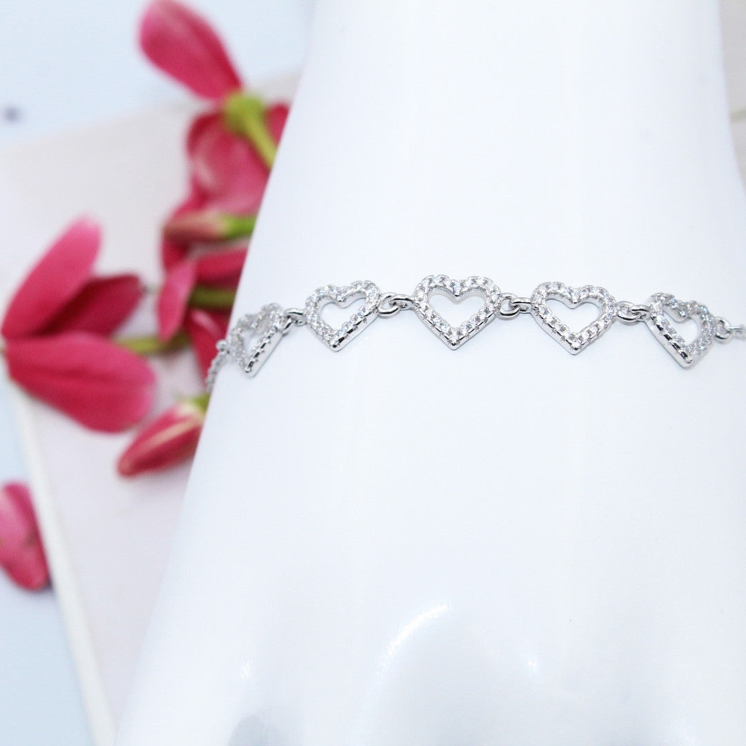 Dainty 925 Sterling Silver Open Heart Bracelet: Minimalist Valentine's Gift