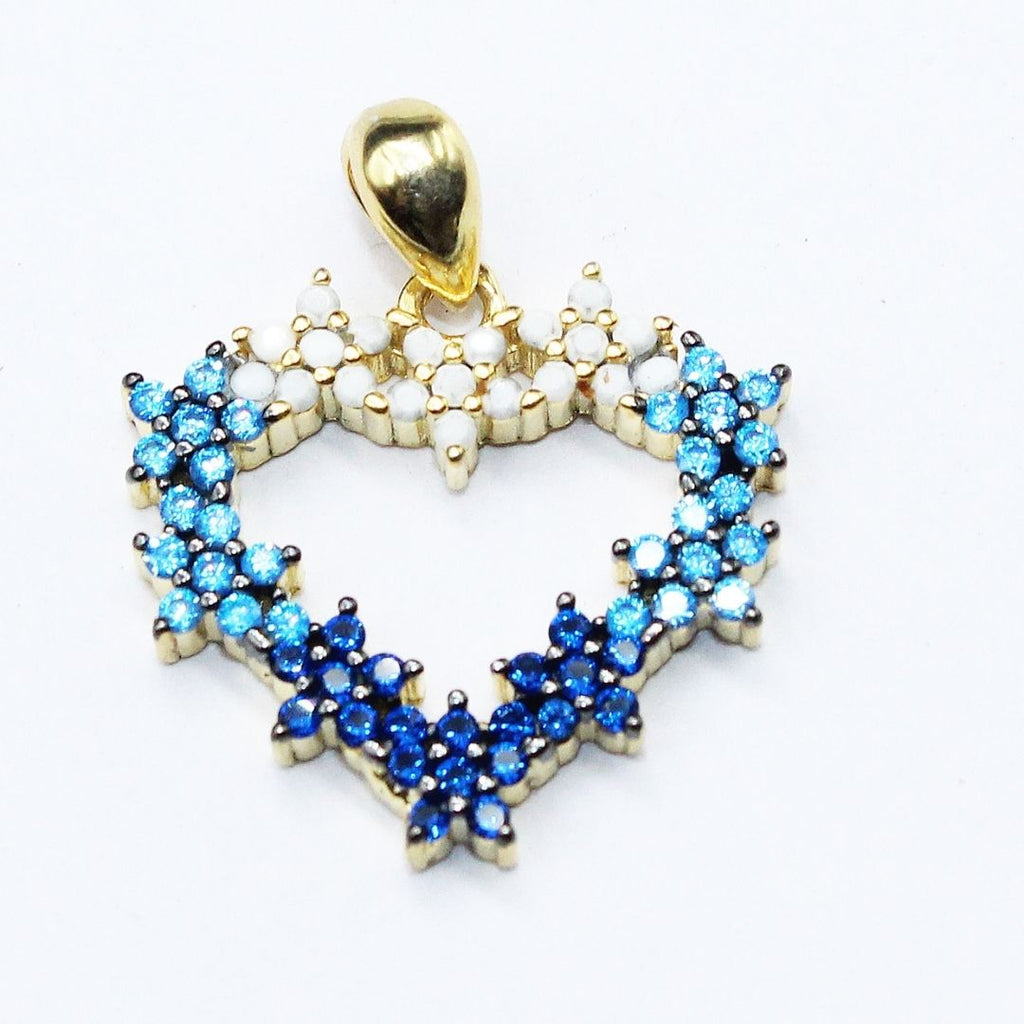 Gold Plated 925 Sterling Silver Flower Heart Pendant Necklace: Topaz & Sapphire