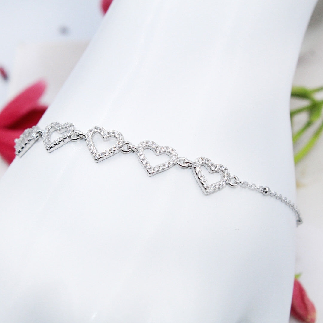Dainty 925 Sterling Silver Open Heart Bracelet: Minimalist Valentine's Gift