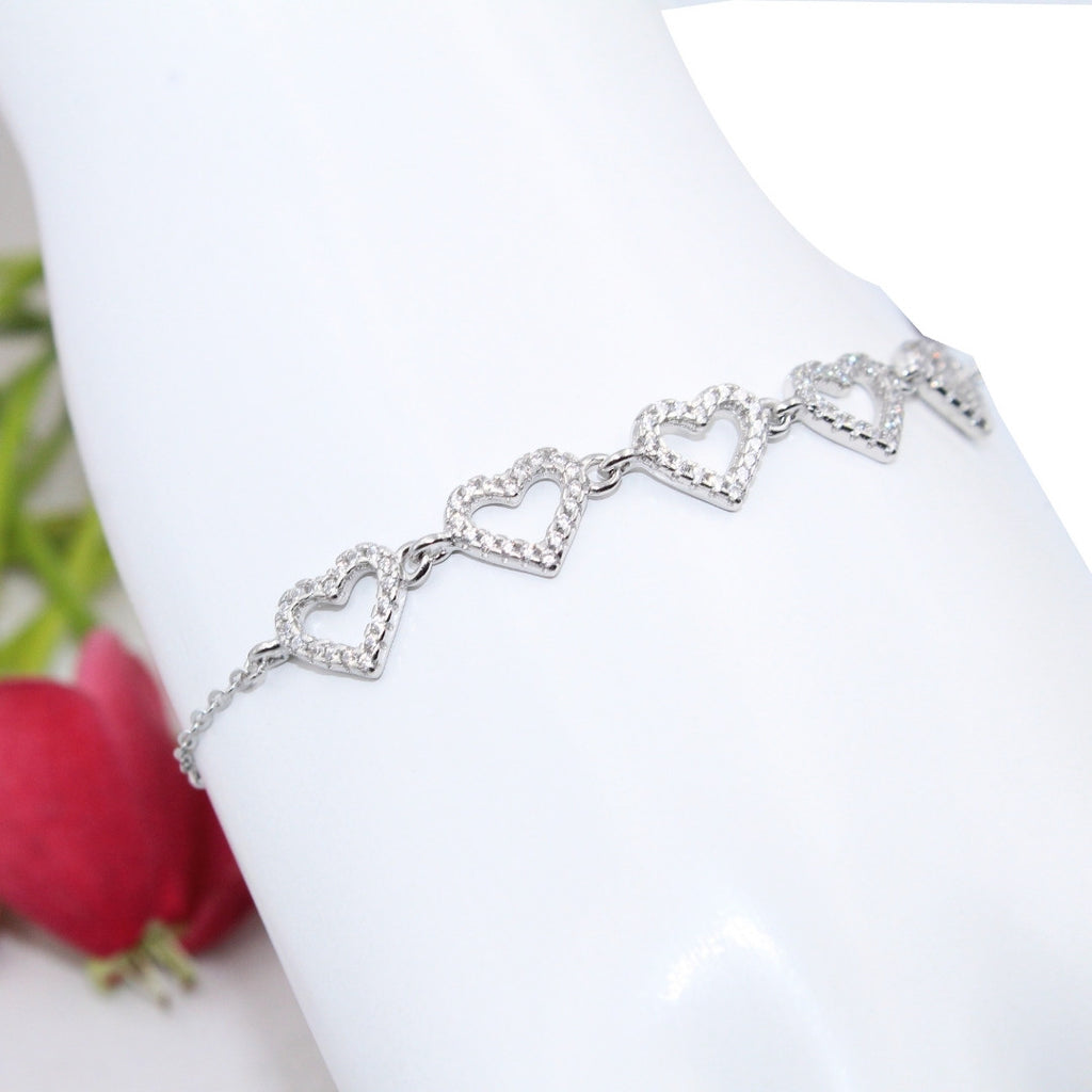 Dainty 925 Sterling Silver Open Heart Bracelet: Minimalist Valentine's Gift