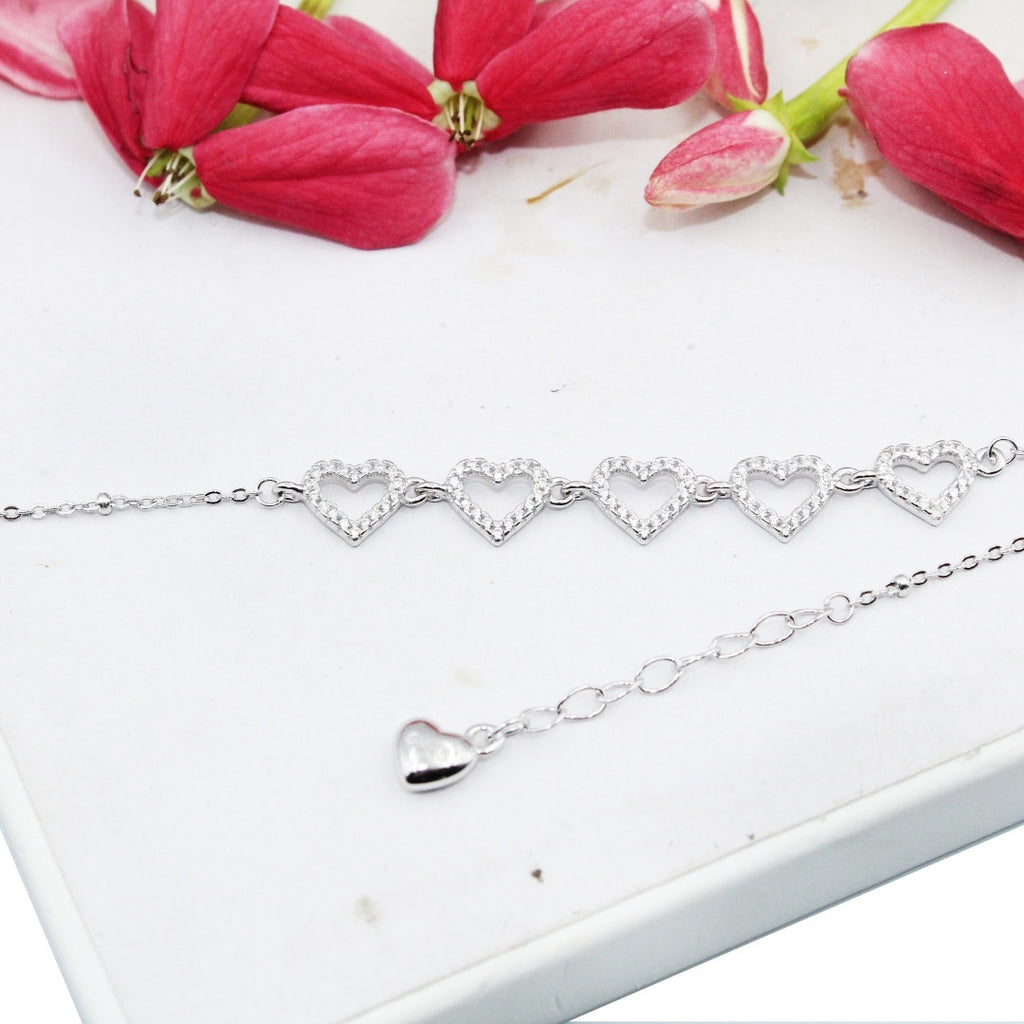 Dainty 925 Sterling Silver Open Heart Bracelet: Minimalist Valentine's Gift