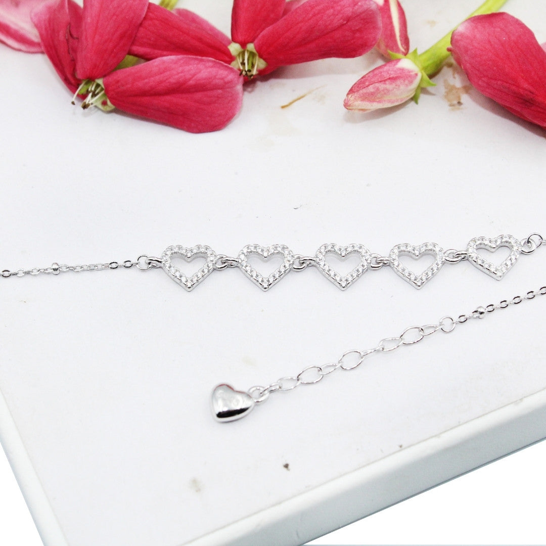 Dainty 925 Sterling Silver Open Heart Bracelet: Minimalist Valentine's Gift