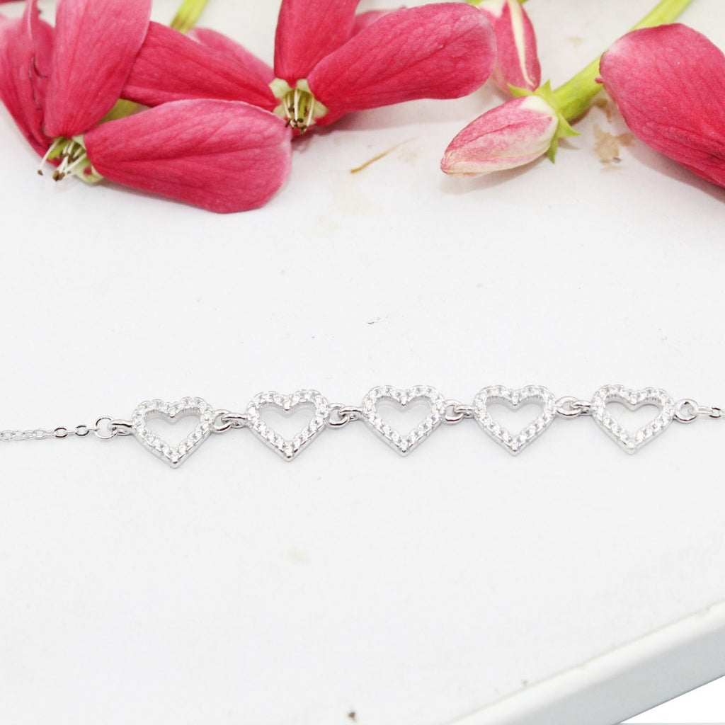 Dainty 925 Sterling Silver Open Heart Bracelet: Minimalist Valentine's Gift