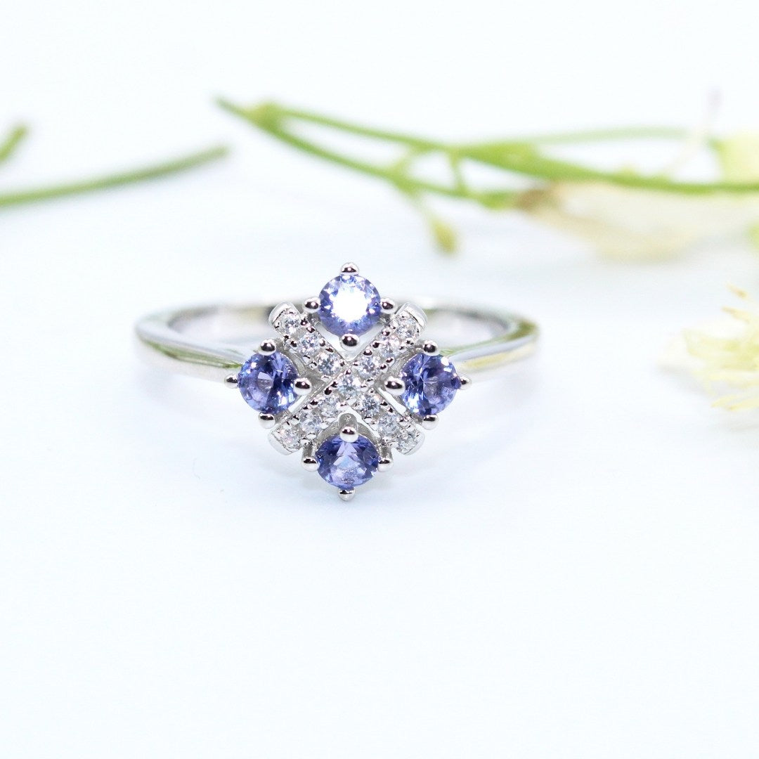 Amethyst Flower Ring: 925 Sterling Silver, Dainty Statement Jewelry ( Size : US-7)