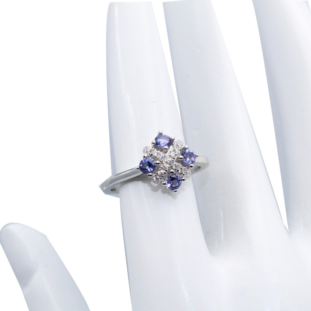 Amethyst Flower Ring: 925 Sterling Silver, Dainty Statement Jewelry ( Size : US-7)