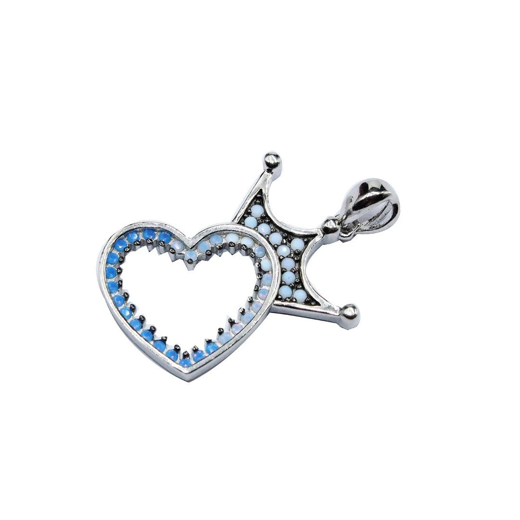 925 Sterling Silver Crown Heart Pendant: Chalcedony Opalite Princess Jewelry