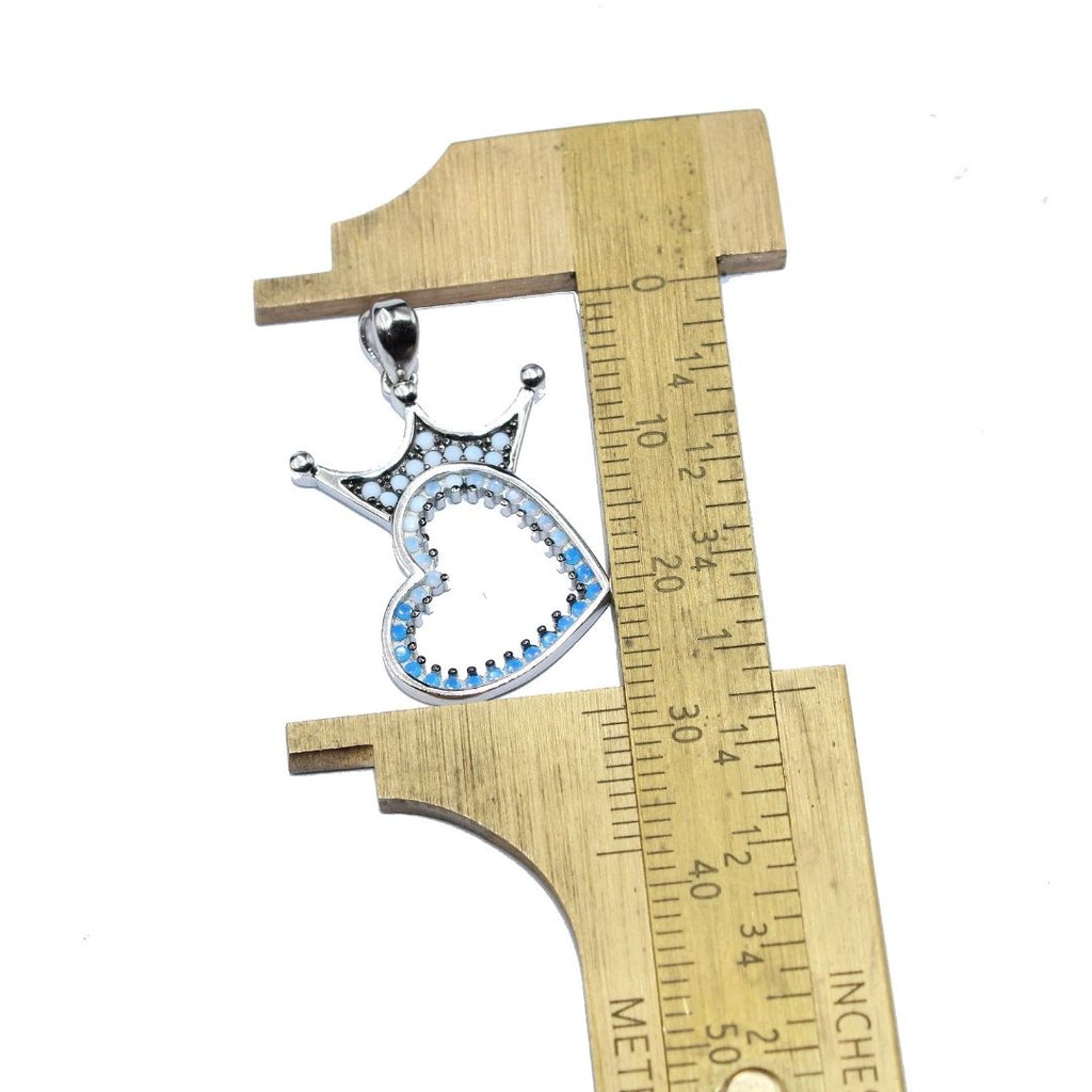 925 Sterling Silver Crown Heart Pendant: Chalcedony Opalite Princess Jewelry