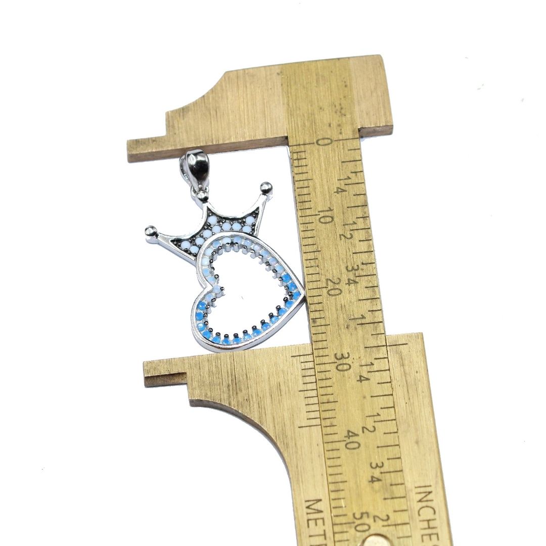 925 Sterling Silver Crown Heart Pendant: Chalcedony Opalite Princess Jewelry