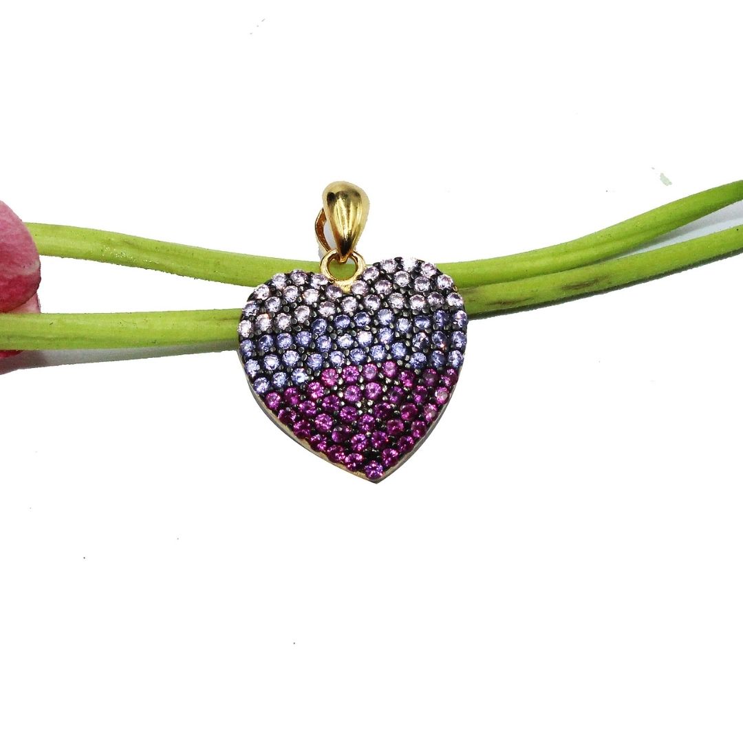Pink Sapphire Heart Pendant: Amethyst Accent, 925 Sterling Silver Gold Plated