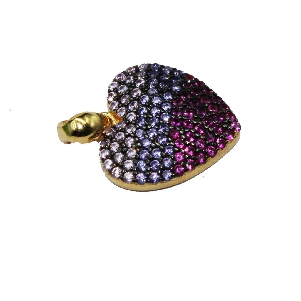 Pink Sapphire Heart Pendant: Amethyst Accent, 925 Sterling Silver Gold Plated