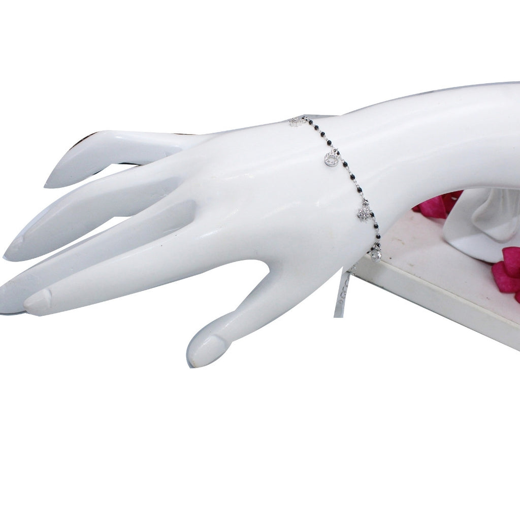 Black Beaded 925 Sterling Silver Charm Bracelet: Elegant Handmade Foot Jewelry